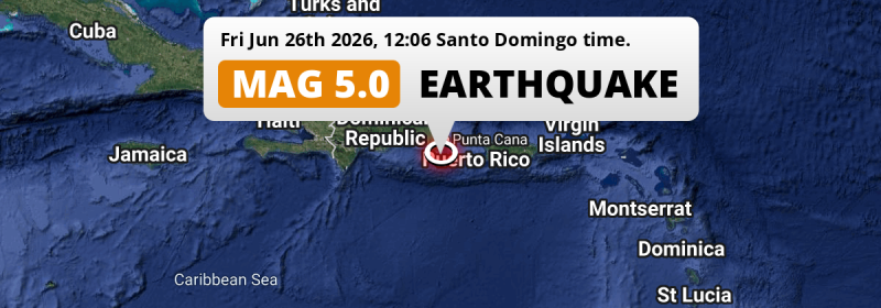 Significant M5.0 Earthquake struck on Friday Afternoon in the Caribbean Sea near La Romana (Dominican Republic).