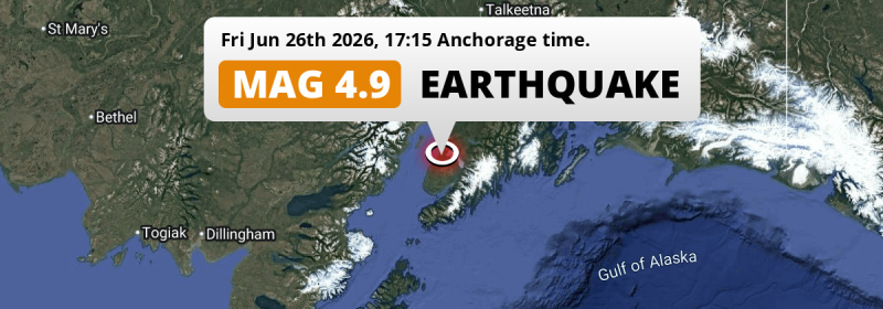 On Friday Afternoon an  M4.9 Earthquake struck 88mi from Anchorage in The United States.