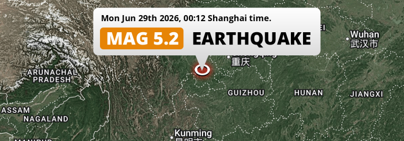 Shallow M5.2 Earthquake hit near Yibin in China on Monday Night.