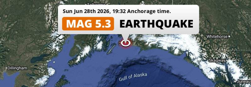 On Sunday Evening a Shallow M5.3 Earthquake struck in the Gulf Of Alaska 151mi from Anchorage (The United States).