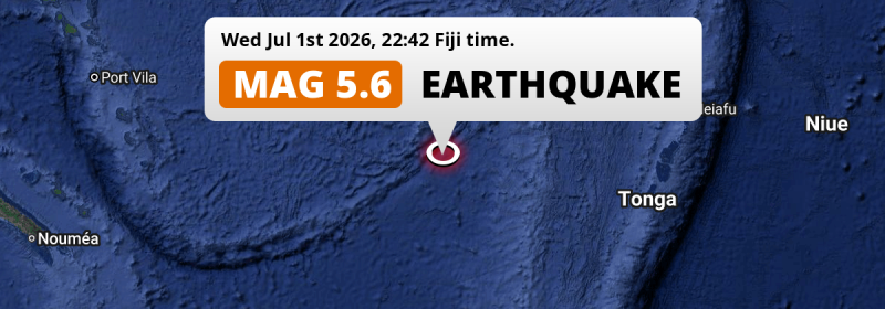Significant M5.6 Earthquake hit in the South Pacific Ocean 224km from Suva (Fiji) on Wednesday Evening.