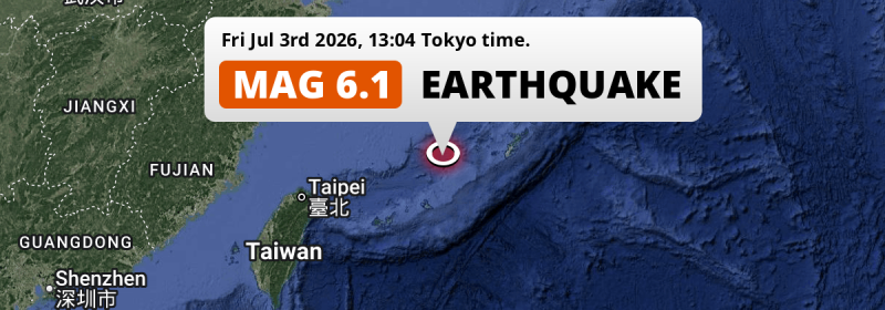On Friday Afternoon a Shallow M6.1 Earthquake struck in the East China Sea 191km from Naha (Japan).