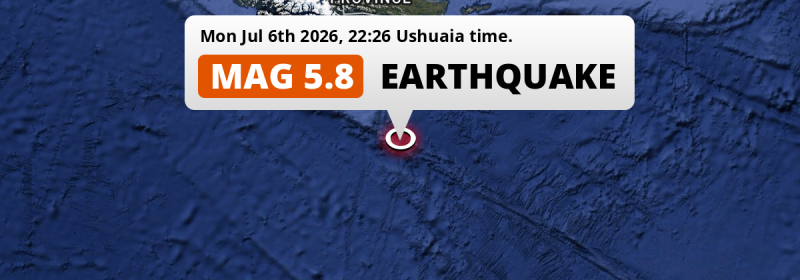 Shallow M5.8 Earthquake struck on Monday Evening in the South Atlantic Ocean 296km from Ushuaia (Argentina).