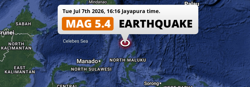 Significant M5.4 Earthquake hit in the Maluku Sea 260km from Ternate (Indonesia) on Tuesday Afternoon.