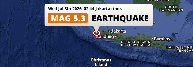 On Wednesday Night a Significant M5.3 Earthquake struck in the Indian Ocean 151km from Bandar Lampung (Indonesia).