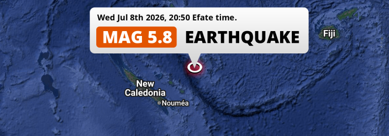 Shallow M5.8 Earthquake hit in the Coral Sea 285km from Port-Vila (Vanuatu) on Wednesday Evening.