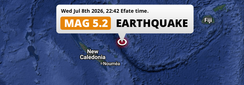 Shallow M5.2 AFTERSHOCK hit in the Coral Sea 293km from Port-Vila (Vanuatu) on Wednesday Evening.