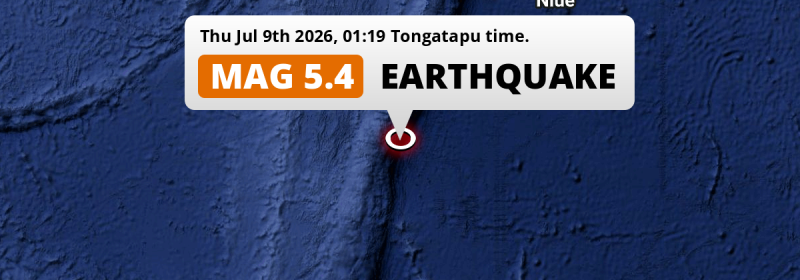 Shallow M5.4 Earthquake hit in the South Pacific Ocean 270km from Nuku‘alofa (Tonga) on Thursday Night.
