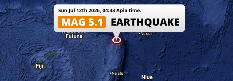 Shallow M5.1 Earthquake hit in the South Pacific Ocean 233km from Apia (Samoa) on Sunday Night.