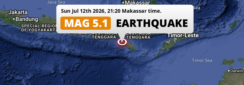 On Sunday Evening a Significant M5.1 Earthquake struck 145km from Labuan Bajo in Indonesia.