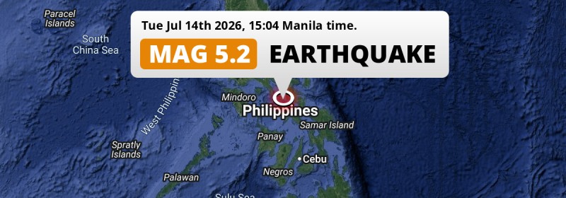 Shallow M5.2 AFTERSHOCK hit in the Philippine Sea near Legaspi (The Philippines) on Tuesday Afternoon.