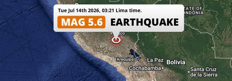 Significant M5.6 Earthquake struck on Tuesday Night near Yauri in Peru.