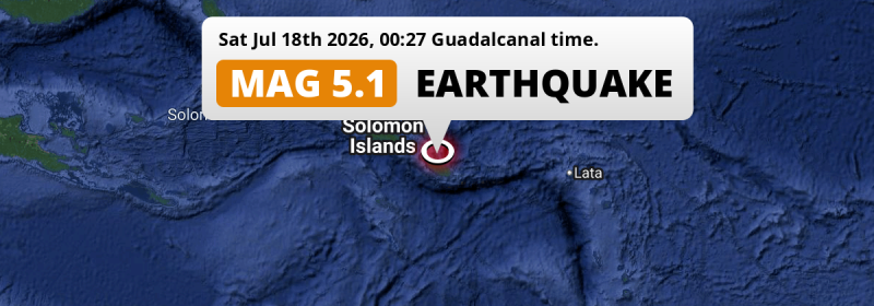 On Saturday Night a Significant M5.1 Earthquake struck in the South Pacific Ocean 230km from Honiara (Solomon Islands).