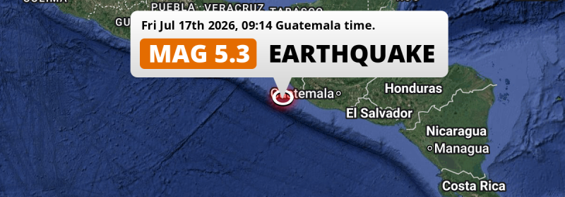 Shallow M5.3 AFTERSHOCK struck on Friday Morning in the North Pacific Ocean 121km from Tapachula (Mexico).