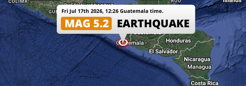 Shallow M5.2 AFTERSHOCK struck on Friday Afternoon in the North Pacific Ocean near Tapachula (Mexico).
