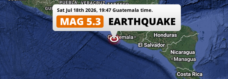 Shallow M5.3 AFTERSHOCK struck on Saturday Evening in the North Pacific Ocean 113km from Tapachula (Mexico).