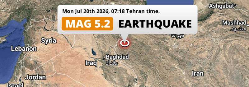 Shallow M5.2 Earthquake struck on Monday Morning near Kahrīz in Iran.