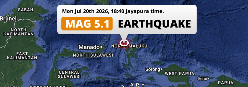 On Monday Evening a Significant M5.1 Earthquake struck in the Maluku Sea near Ternate (Indonesia).