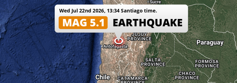 Significant M5.1 Earthquake struck on Wednesday Afternoon 110km from Calama in Chile.