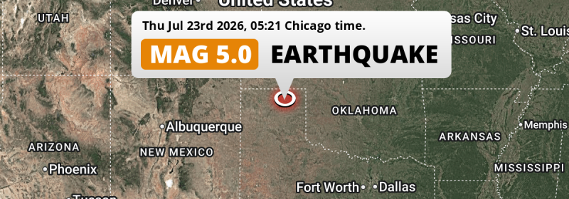 Unusually powerful M5.0 Earthquake struck on Thursday Night near Pampa in The United States.