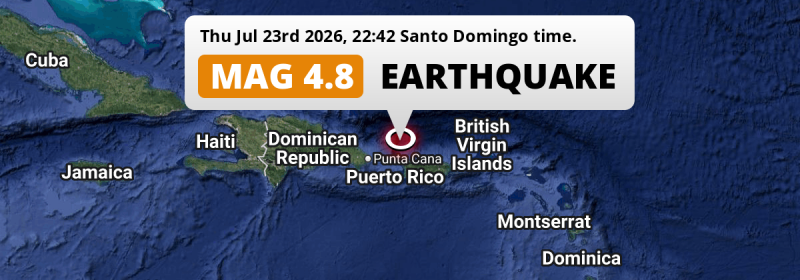On Thursday Evening a Shallow M4.8 Earthquake struck in the North Atlantic Ocean near Mayagüez (Puerto Rico).