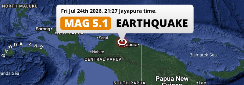 On Friday Evening a Shallow M5.1 AFTERSHOCK struck 195km from Abepura in Indonesia.