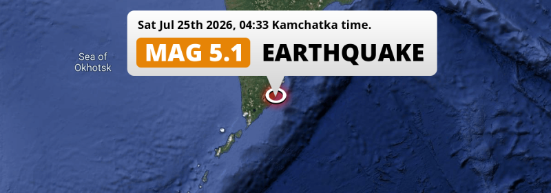 Significant M5.1 Earthquake hit in the North Pacific Ocean 153km from Petropavlovsk-Kamchatsky (Russia) on Saturday Night.