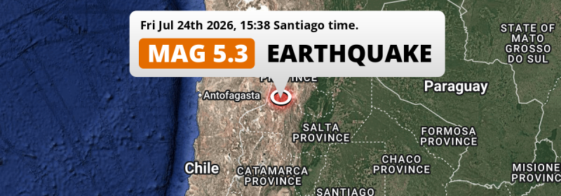 Significant M5.3 Earthquake struck on Friday Afternoon 151km from Salta in Argentina.