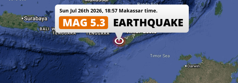 Shallow M5.3 Earthquake struck on Sunday Evening in the Sawu Sea near Kupang (Indonesia).