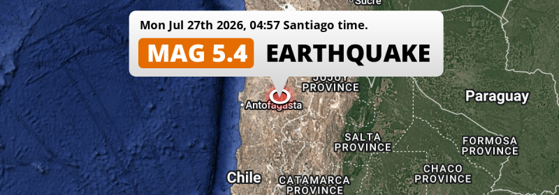 On Monday Night a Significant M5.4 Earthquake struck 180km from Antofagasta in Chile.
