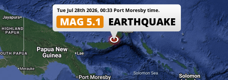 Significant M5.1 Earthquake struck on Tuesday Night 152km from Kokopo in Papua New Guinea.