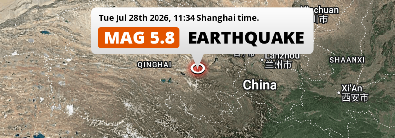 On Tuesday Morning a Shallow M5.8 Earthquake struck 242km from Xining in China.