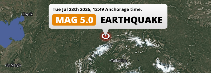 On Tuesday Afternoon a Shallow M5.0 Earthquake struck 167mi from Anchorage in The United States.