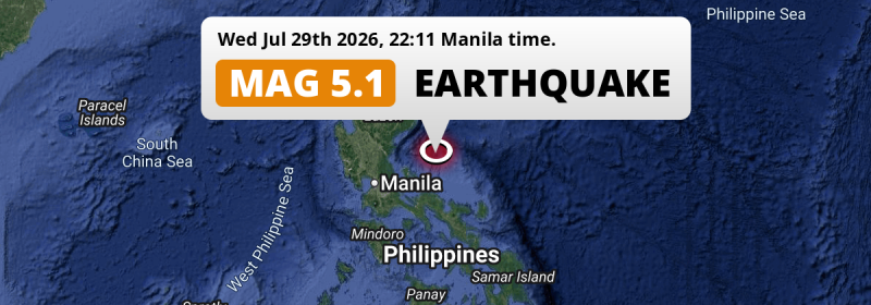 Shallow M5.1 Earthquake hit in the Philippine Sea 199km from Antipolo (The Philippines) on Wednesday Evening.