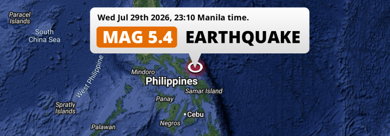 Significant M5.4 Earthquake struck on Wednesday Evening in the Philippine Sea near Legaspi (The Philippines).