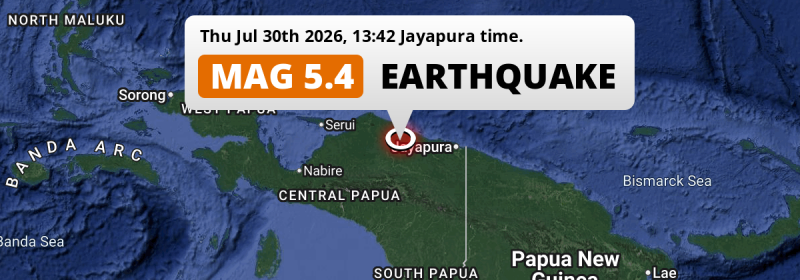 Significant M5.4 Earthquake struck on Thursday Afternoon 211km from Jayapura in Indonesia.