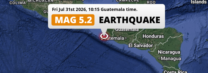 Shallow M5.2 Earthquake hit in the North Pacific Ocean 110km from Tapachula (Mexico) on Friday Morning.