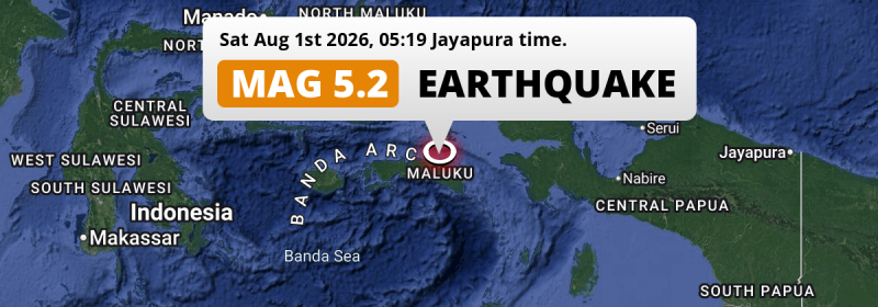 Shallow M5.2 Earthquake struck on Saturday Night in the Seram Sea 238km from Ambon (Indonesia).
