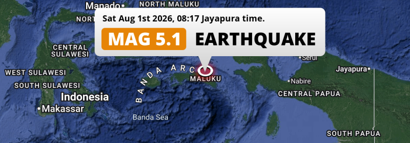 Shallow M5.1 AFTERSHOCK hit 229km from Ambon in Indonesia on Saturday Morning.