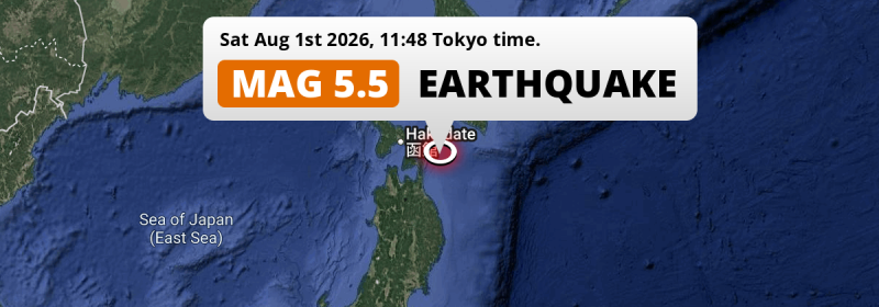 Significant M5.5 Earthquake hit in the North Pacific Ocean 100km from Hachinohe (Japan) on Saturday Morning.