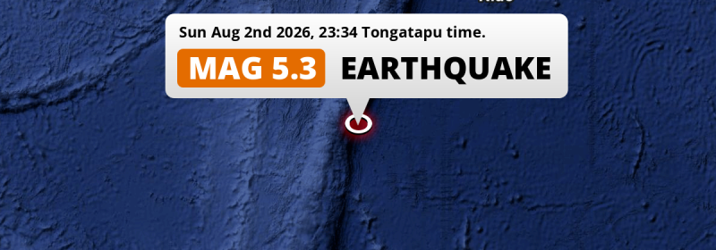 Shallow M5.3 Earthquake hit in the South Pacific Ocean 290km from Nuku‘alofa (Tonga) on Sunday Evening.