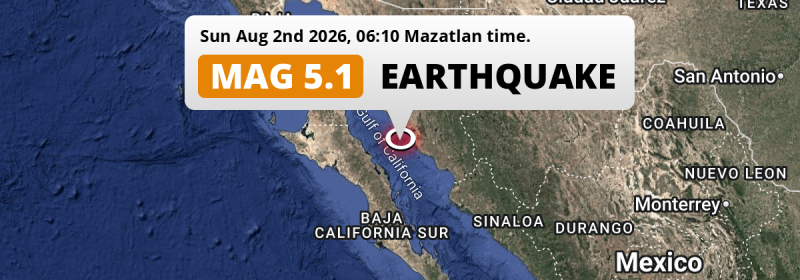 Shallow M5.1 Earthquake hit in the Gulf Of California near Heroica Guaymas (Mexico) on Sunday Morning.