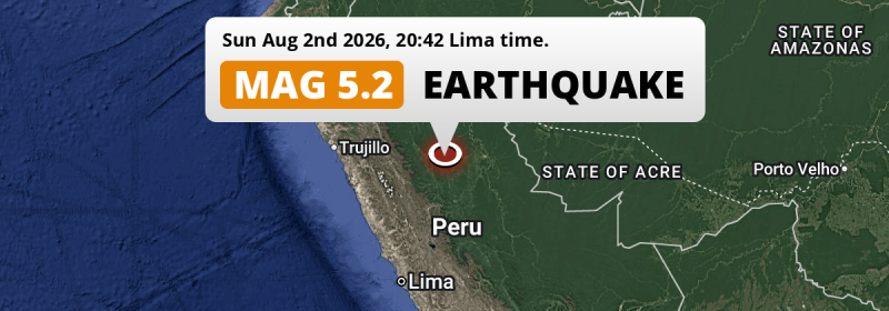 Significant M5.2 Earthquake struck on Sunday Evening near Tingo María in Peru.