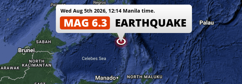 On Wednesday Afternoon a Shallow M6.3 Earthquake struck in the Sulawesi Sea 104km from General Santos (The Philippines).