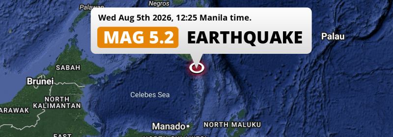Significant M5.2 AFTERSHOCK struck on Wednesday Afternoon in the Philippine Sea 113km from General Santos (The Philippines).