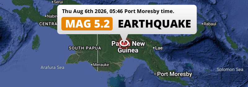 On Thursday Night a Shallow M5.2 Earthquake struck near Mendi in Papua New Guinea.