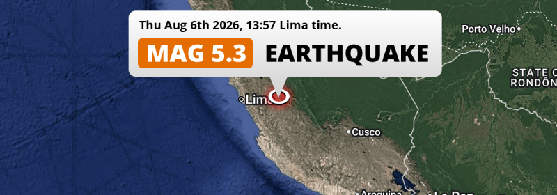 Shallow M5.3 Earthquake struck on Thursday Afternoon near Huancayo in Peru.