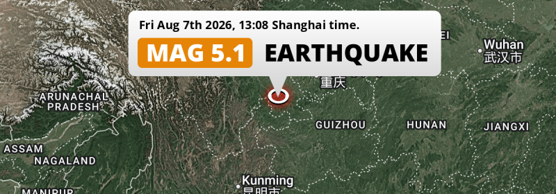 On Friday Afternoon a Shallow M5.1 Earthquake struck near Xunchang in China.