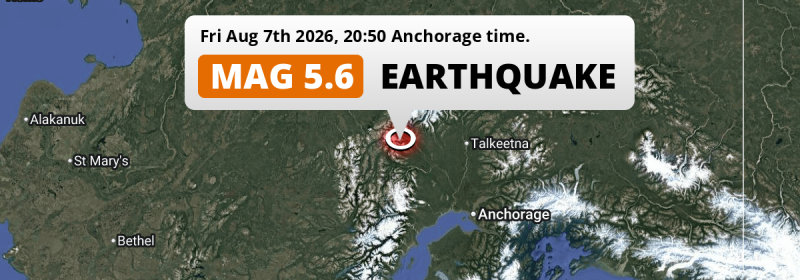 On Friday Evening a Shallow M5.6 Earthquake struck 107mi from Anchorage in The United States.