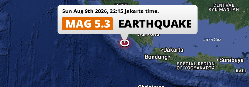Significant M5.3 Earthquake hit in the Indian Ocean 266km from Bandar Lampung (Indonesia) on Sunday Evening.